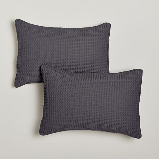 Pair of Pillowcases - Dark Grey - Cotton Waffle Design - 50 x 75cm