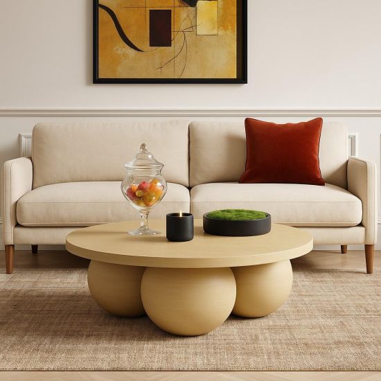 Dukinfield Coffee Table - Calico Round Top - Concrete Unique Base - 30 x 90cm