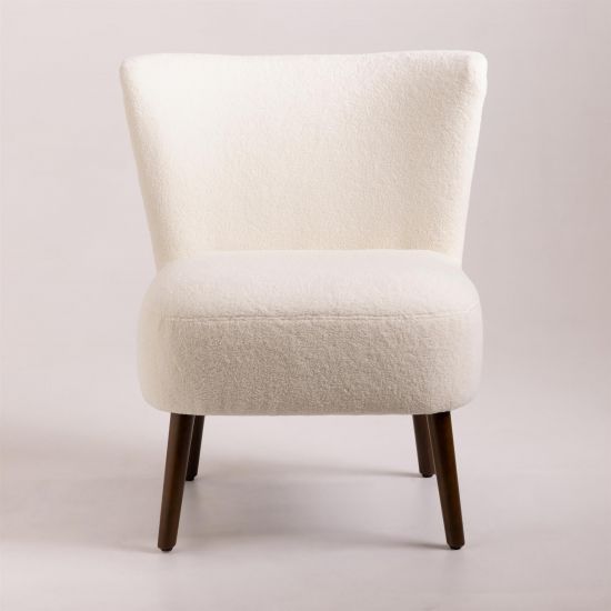 Knightsbridge Accent Chair - Cream Teddy Fabric - Curved Back - Walnut Legs