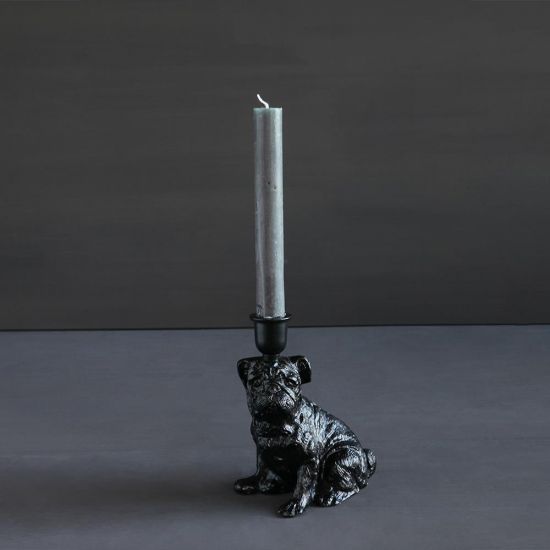 Baxter Candle Holder - Black Iron - Aged Dog Design - 12 x 16cm