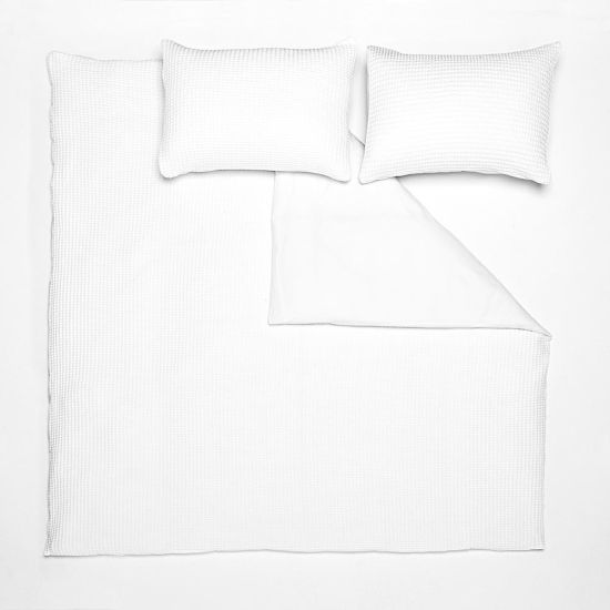 Duvet Cover & Pillowcase Set - White - Cotton Waffle Design - Single