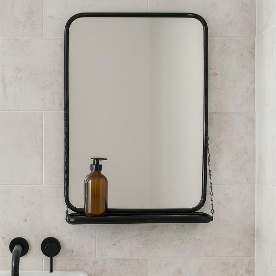 Marilyn Wall Mirror - Square Factory Black - Chain Detail Shelf