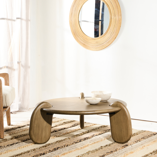 Serenity Coffee Table - Lime Round Top - Mango Wood Legs - 97cm