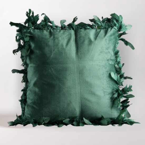 Elton Square Cushion - Green Velvet - Feather Edged Design - 45 x 45cm