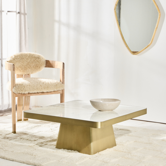 Maven Coffee Table - Square White Marble Top - Gold Metal Base