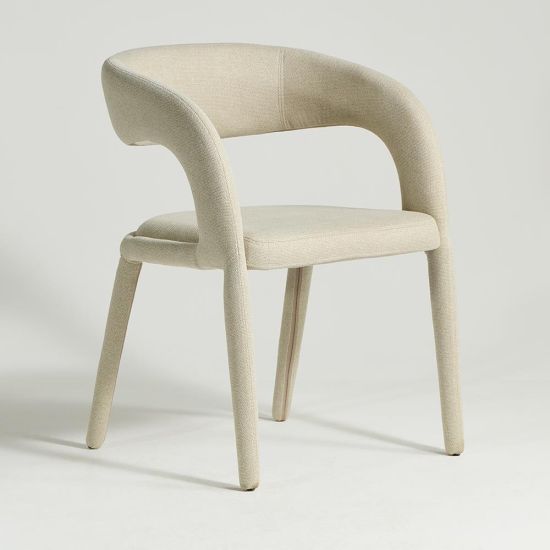 Delano Dining Chair - Fully Upholstered Natural Fabric - Curved Frame