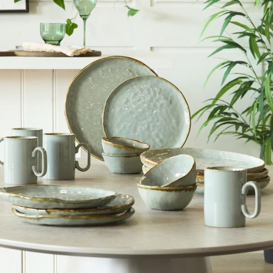 Elin 4 Piece Dinner Set - Grey Blue with Natural Detail