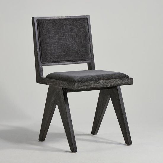 Dimo Dining Chair - Grey Fabric Seat - Brushed Black Oak Solid Frame