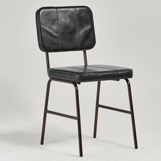 Castlefield Dining Chair - Black Real Leather Seat - Black Base