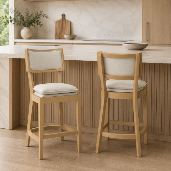 Meg Counter Stool - Frost Linen Blend Seat - Light Oak Frame - 68cm