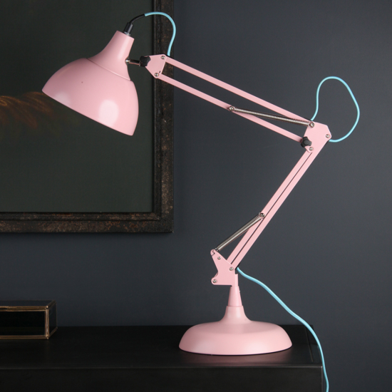 Rosalie Desk Lamp - Pink Adjustable Traditional Style - Blue Fabric Flex - 75cm