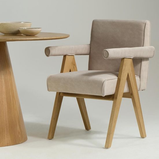 Adagio Inspired Dining Chair - Linen Upholstery Fabric - Brushed Natural Oak Frame