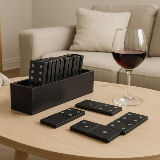 Wooden Dominoes Set - Rustic Sheesham Box - 30cm