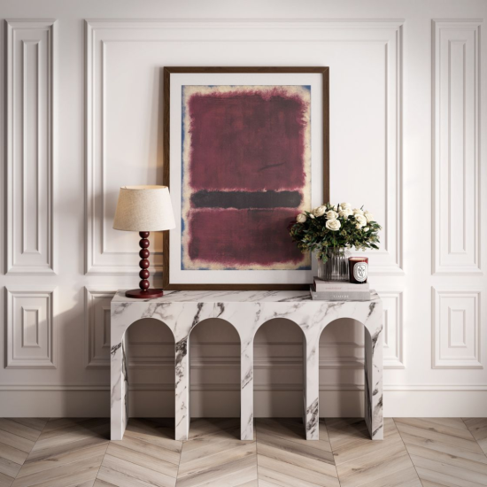 Enzo Console Table - Calcutta Marble Effect - Arched Design - 76 x 150 x 40cm