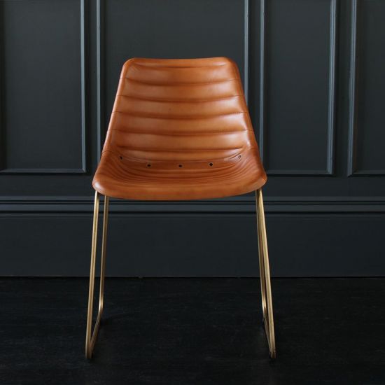 Deluxe Road House Dining Chair, Gold Base with Tan Ribbed seat