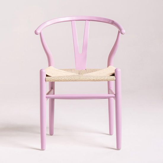 Mid-Century Scandi Dining Chair - Lotus Pink Frame - Natural Seat