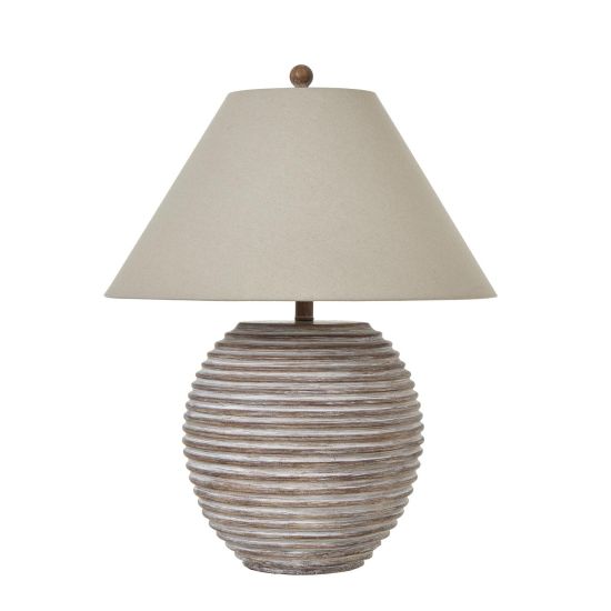 Theo Table Lamp - Cream Shade - Brown Wood Effect Ceramic Base - 70cm