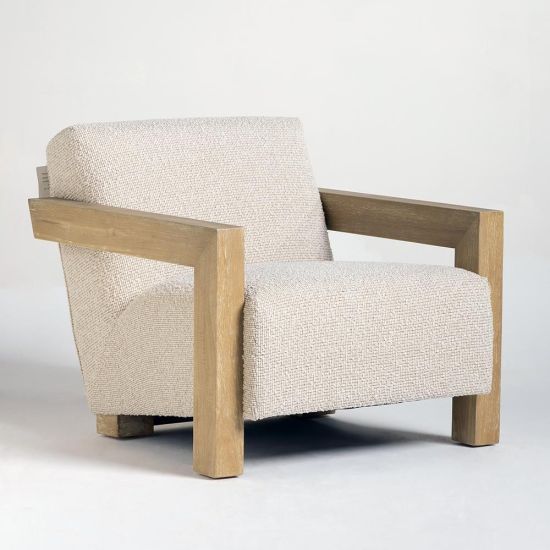 Seville Accent Armchair - Cream Boucle Fabric Seat - Solid Block Frame