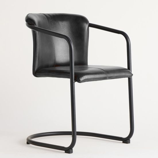 Deansgate Dining Chair - Black Real Leather Seat - Black Base