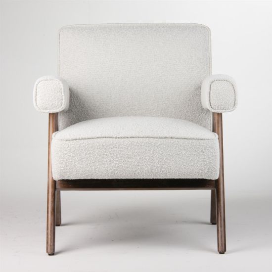 Lorenzo Accent Armchair - Natural Boucle Fabric Seat - Brushed Wood Frame