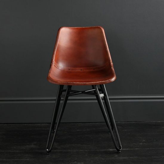 Gansevoort Dining Chair - Brown Plain - Black Base