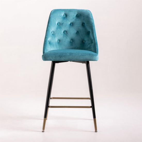 Belgravia Bar Stool -Velvet Turquoise Seat - Black & Brass Metal Legs - 66cm