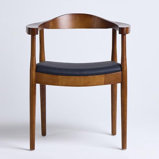 Kenny Mid Century Dining Chair - Black PU Leather Seat - Dark Oak Frame