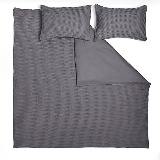 Duvet Cover & Pillowcase Set - Dark Grey - Cotton Waffle Design - Single
