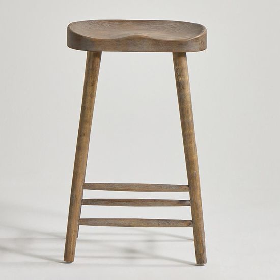 Shaker Bar Stool - Traditional Farmhouse Style - Weathered Elm Frame - 66cm