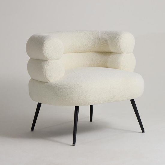 Pasadena Armchair - Teddy Natural Upholstered Fabric Seat - Black Metal Legs