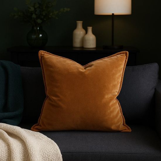Vester Square Cushion - Warm Havana Velvet - Piping Edge - 50 x 50cm