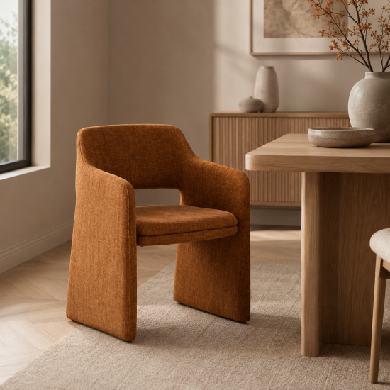 Nevada Dining Chair - Fennel Orange Upholstered Seat - Block Frame