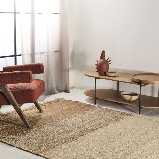 Largo Rug - Brown and Natural 90% Jute and 10% Cotton Rug - Size Options