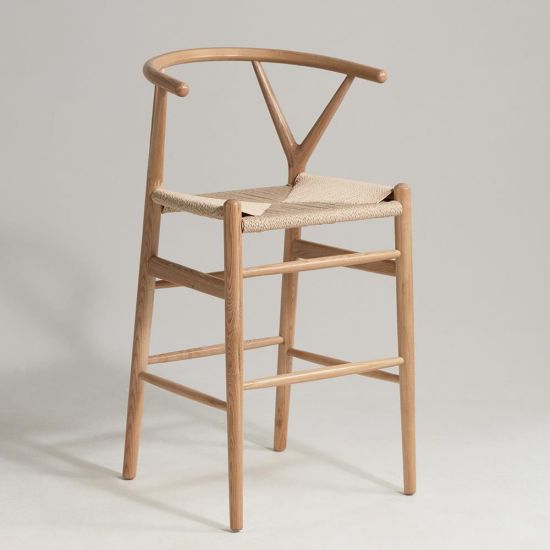 Wish Mid-Century Bar Stool - Natural Ash Frame - Natural Seat - 66cm