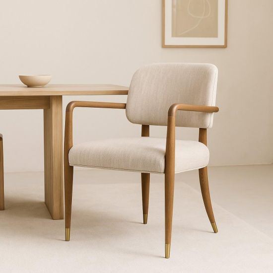 Granada Armchair - Greige Linen Fabric Seat - Light Brown Solid Oak Frame