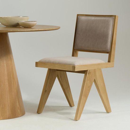 Dimo Dining Chair - Linen Fabric Seat - Natural Brushed Oak Solid Frame