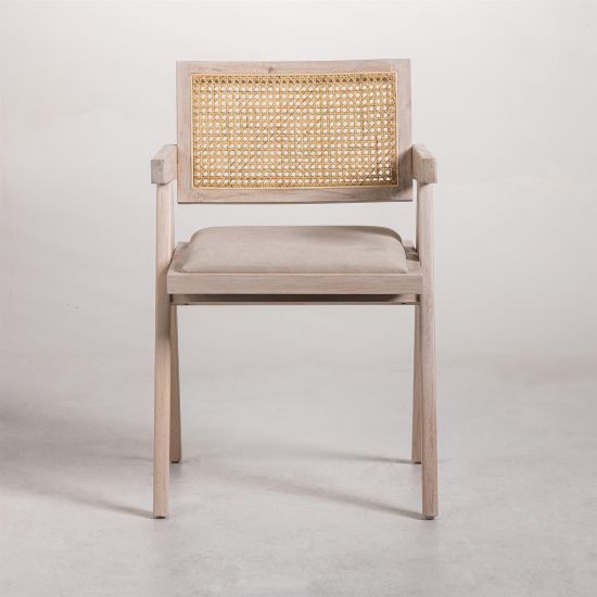 Adagio Inspired Dining Chair - Natural Fabric - Whitewash Frame