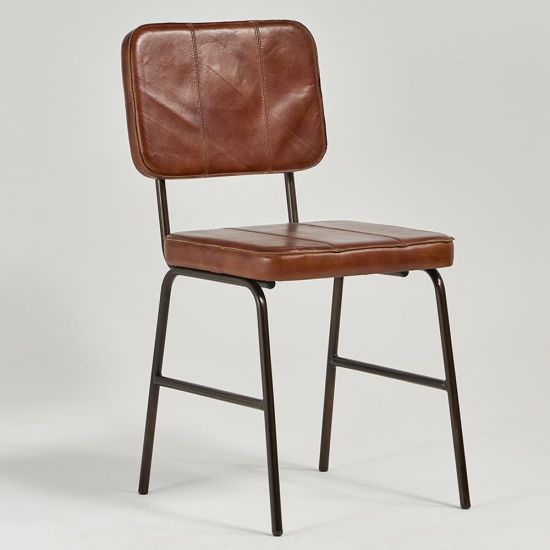 Castlefield Dining Chair - Brown Real Leather Seat - Black Base