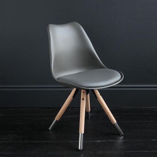 Jamie Dining Chair Dark Grey Resin Seat Natural Wood Base Scandinavian Nordic Seating