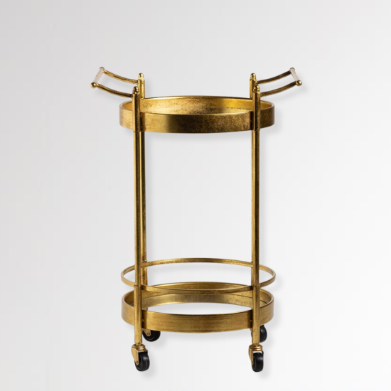 Jazzlyn Drinks Trolley - 2 Tier Mirror Shelves - Gold Metal Frame