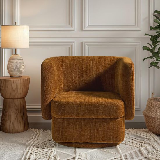 Sacramento Armchair - Swivel Seat - Fully Upholstered Orange and Brown Fabric