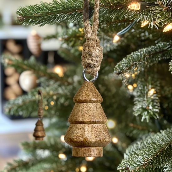 Christmas Decoration Bauble - Wooden Pine Tree - Handcrafted Detail - 6cm