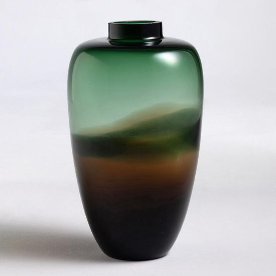 Evanora Tall Vase - Dark Green and Black Coloured Glass - 40cm
