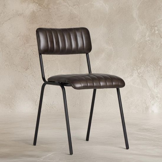 Diner Dining Chair - Grey Leather Seat - Natural Grey Metal Frame