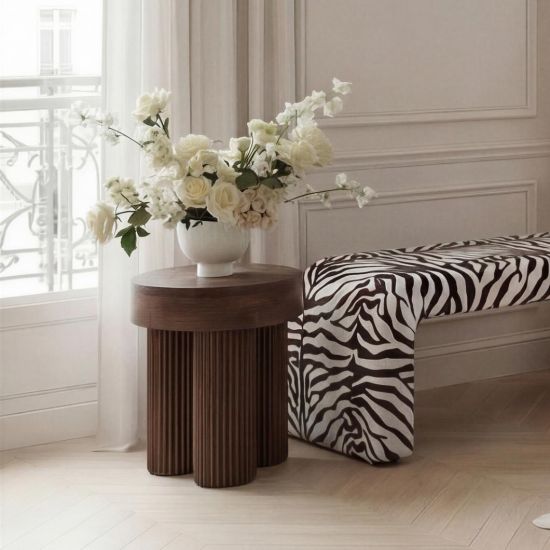 OTI Torio Side Table - Light Brown Mango Wood - Reeded Sculptural Base