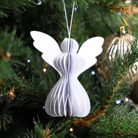Traditional Nordic Christmas Bauble - White Angels - Paper - Pack Of 5