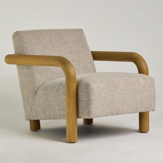 Hendricks Accent Chair - Specked Grey Linen Fabric - Solid Oak Frame