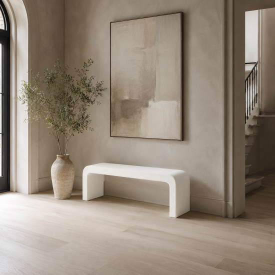 Renz Bench - Daisy Cream Boucle Upholstery - Curved Design - 150cm