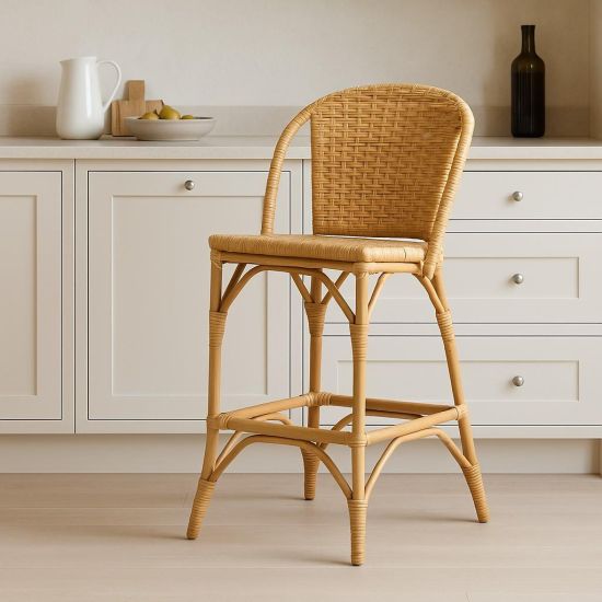 Todo French Bistro Stool - Natural Rattan Seat - Cane Frame - 66cm