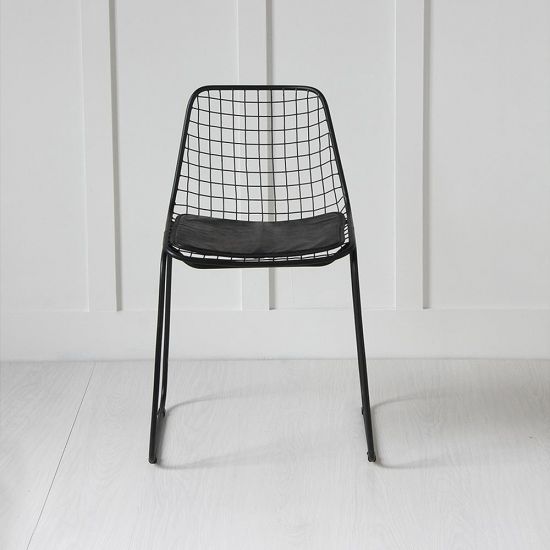 Wire Dining Chair - Black Seat Pad - Black Frame